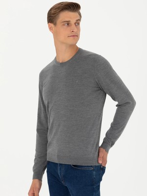 Cacharel Grey Slim Fit Cashmere Silk Blend Crew Neck Knit Sweater