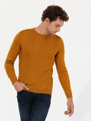 Cacharel Yellow Slim Fit Cotton Blend Crew Neck Knit Sweater