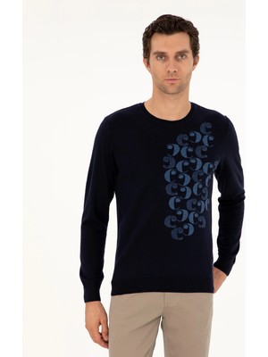 Cacharel Navy Slim Fit Crew Neck Wool Knit Sweater