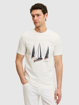 Cacharel White Regular Fit Printed Crew Neck T-Shirt