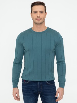 Cacharel Sax Blue Slim Fit Crew Neck Knit Sweater