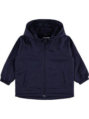 Civil Boys' Fleece Lined Basic Raincoat | Micro Long Sleeve Hooded - Navy