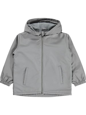 Civil Boys' Fleece Lined Basic Raincoat | Micro Long Sleeve Hooded - Grey