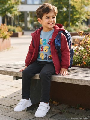 Civil Boys' Fleece Lined Basic Raincoat | Micro Long Sleeve Hooded - Burgundy