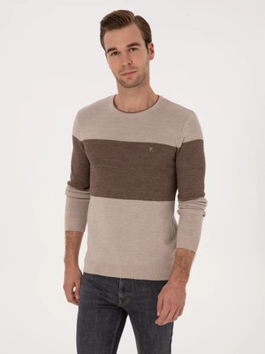 Cacharel Ecru Regular Fit Wool Blend Crew Neck Knit Sweater