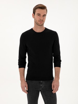 Cacharel Black Slim Fit Cashmere Silk Blend Crew Neck Knit Sweater