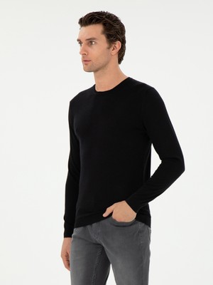 Cacharel Black Slim Fit Cashmere Silk Blend Crew Neck Knit Sweater