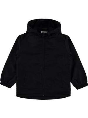 Civil Boys' Fleece Lined Basic Raincoat | Micro Long Sleeve Hooded - Black