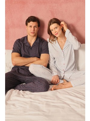 Dagi Light Blue Striped Cotton Modal Shirt Pajama Set