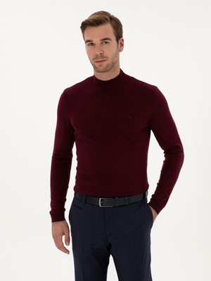 Cacharel Burgundy Slim Fit Cotton Blend Half Turtleneck Knit Sweater