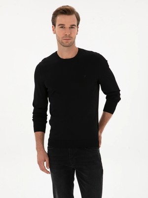 Cacharel Black Slim Fit Crew Neck Knit Sweater