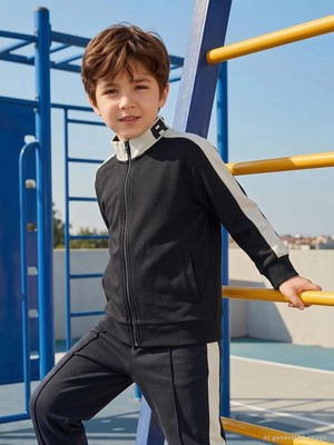 Civil Boys' Pique Active Cardigan | Pique Long Sleeve Mandarin Collar | School, Nursery And Daily Wear - Black