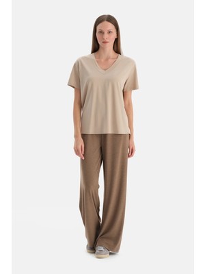 Dagi Latte Wide-Leg Drawstring Pants With Pockets