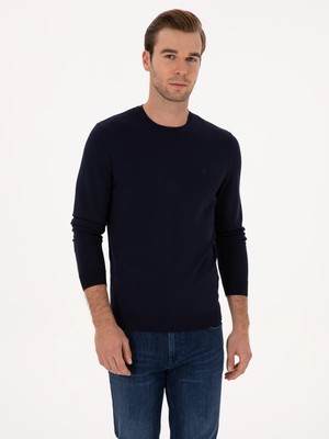 Cacharel Navy Slim Fit Crew Neck Knit Sweater