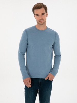 Cacharel Blue Slim Fit Crew Neck Knit Sweater