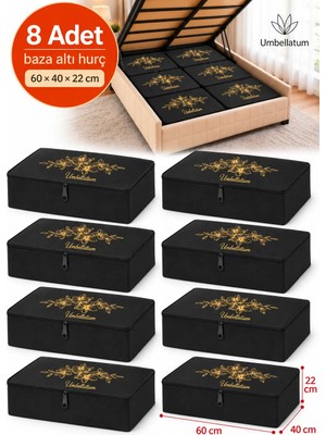 Umbellatum 8 Adet Siyah Baza Tipi Hurç 60x40x22 cm Baza Altı Büyük Boy Saklama Hurcu