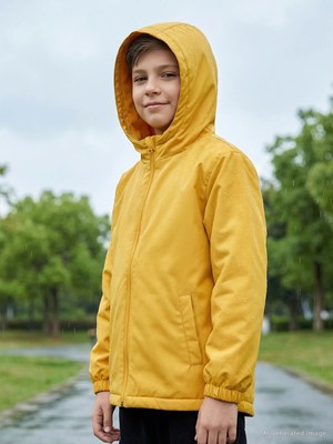 Civil Boys' Fleece Lined Basic Raincoat | Micro Long Sleeve Hooded - Yellow