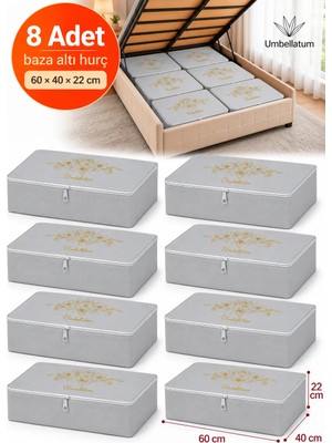 Umbellatum 8 Adet Gri Baza Tipi Hurç 60x40x22 cm Baza Altı Büyük Boy Saklama Hurcu