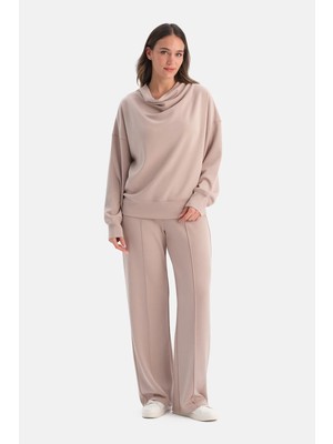 Dagi Latte Ribbed Wide-Leg Modal Pants