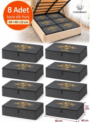 Umbellatum 8 Adet Antrasit Baza Tipi Hurç 60x40x22 cm Baza Altı Büyük Boy Saklama Hurcu