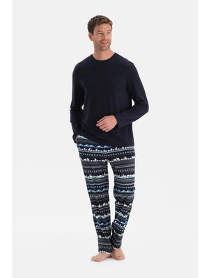 Dagi Navy Crew Neck Long Sleeve T-Shirt And Pants Set