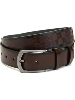 George Hogg Men's Brown Logo-Pattern Leather Belt