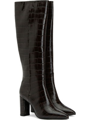 George Hogg Women's Brown Croc-Pattern Leather Tall Boots