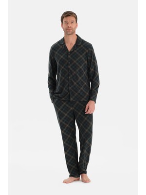 Dagi Dark Green Plaid Thermal Shirt And Pants Pajama Set