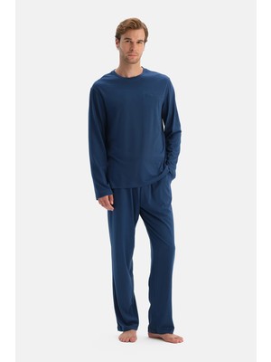 Dagi Navy Long Sleeve Crew Neck T-Shirt And Pants Set