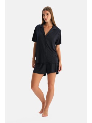 Dagi Navy Short Sleeve Modal Cooling Shirt And Shorts Set