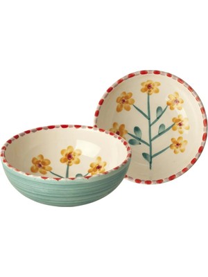 Rice Handmade Ceramic Bowl - Yellow Flower