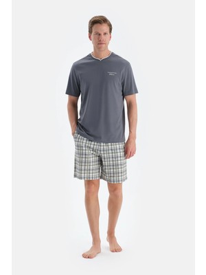 Dagi Indigo Crew Neck Short Sleeve T-Shirt And Shorts Pajama Set
