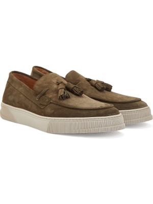 George Hogg Khaki Tassel Detail Men's Leather Loafers