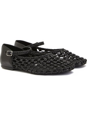 George Hogg Black Woven Leather Ballet Flats