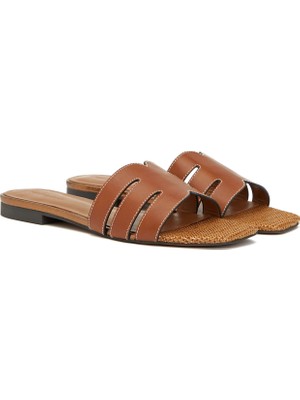 George Hogg Tan Straw Detail Women's Slides