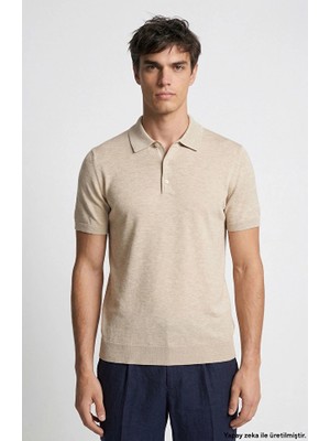 Network Beige Melange Polo Neck Basic Knit Sweater