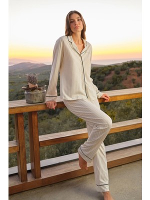 Dagi Light Green Striped Shirt And Pants Set