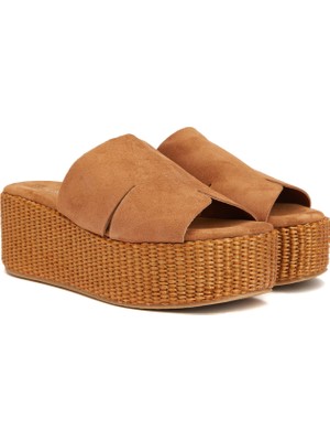 Divarese Dıvarese Tan Suede Wedge Heel Women's Slides