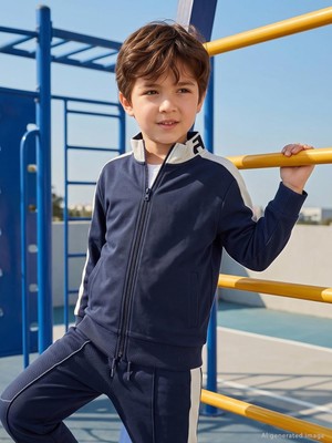 Civil Boys' Pique Active Cardigan | Pique Long Sleeve Mandarin Collar | School, Nursery And Daily Wear - Navy