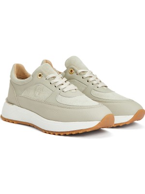 George Hogg Beige Patterned Women's Leather Sneakers