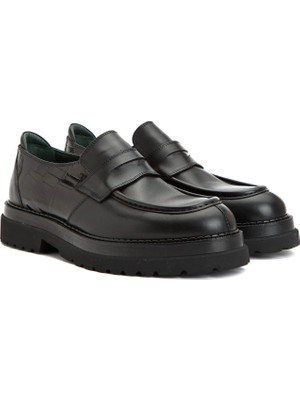 George Hogg Black Croc Detail Men's Leather Loafers