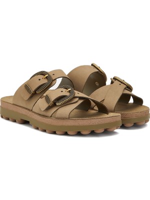 Divarese Dıvarese Light Khaki Women's Leather Slippers