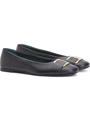 George Hogg Black Buckle Detail Leather Ballet Flats