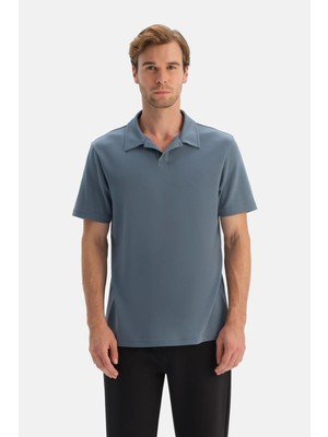 Dagi Blue Polo Collar Pique T-Shirt