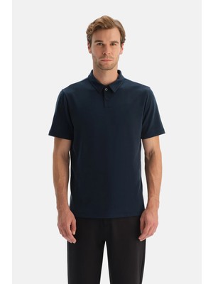 Dagi Navy Polo Collar Buttoned Pique T-Shirt