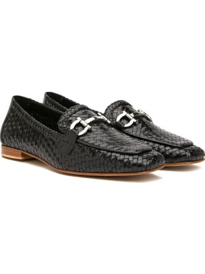 George Hogg Black Women's Leather Loafers