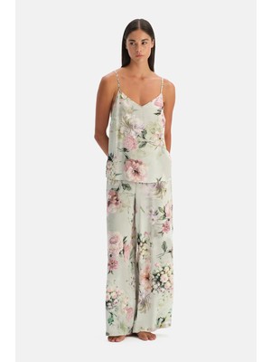 Dagi Sage Floral Pattern Woven Camisole And Pants Set