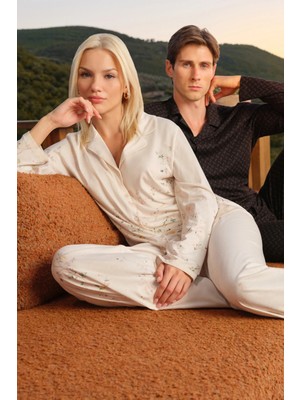Dagi Ecru Floral Pattern Shirt And Pants Set