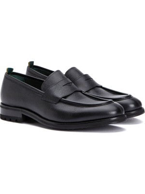 George Hogg Black Men's Comfort Leather Loafers