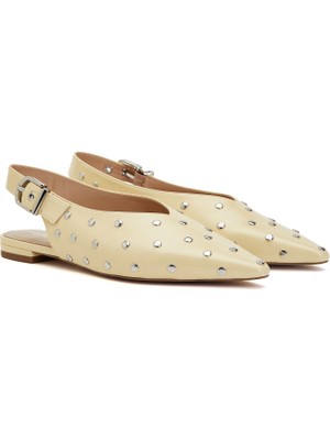 Divarese Dıvarese Yellow Stone-Detail Leather Ballet Flats